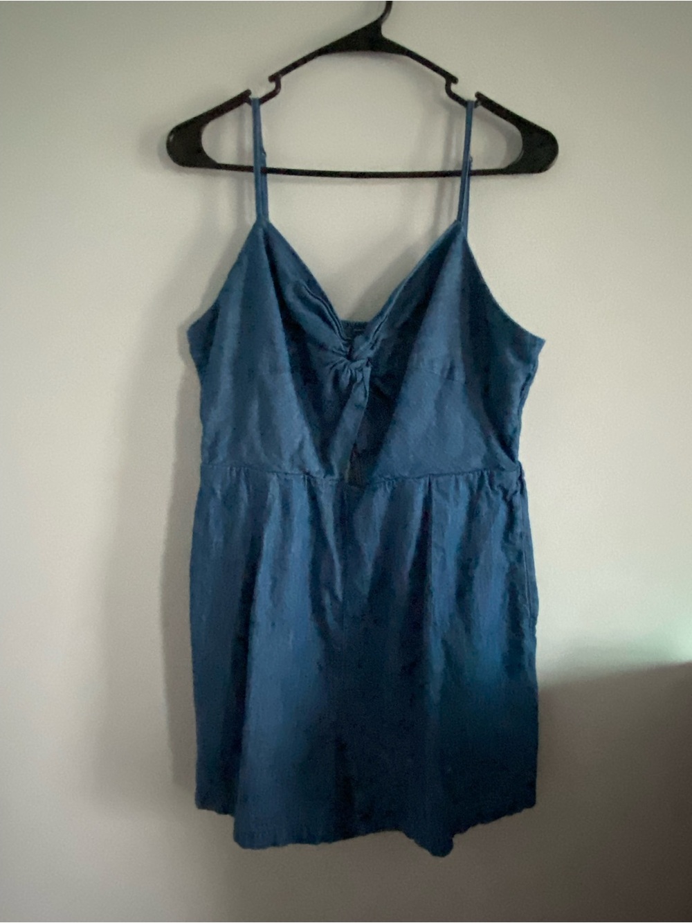 Old Navy Denim Blue Romper Shorts Size Large 100% Cotton Adjustable Straps